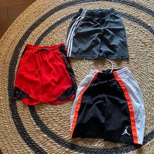 Boys shorts (3 total) under armor, Jordan, Adidas